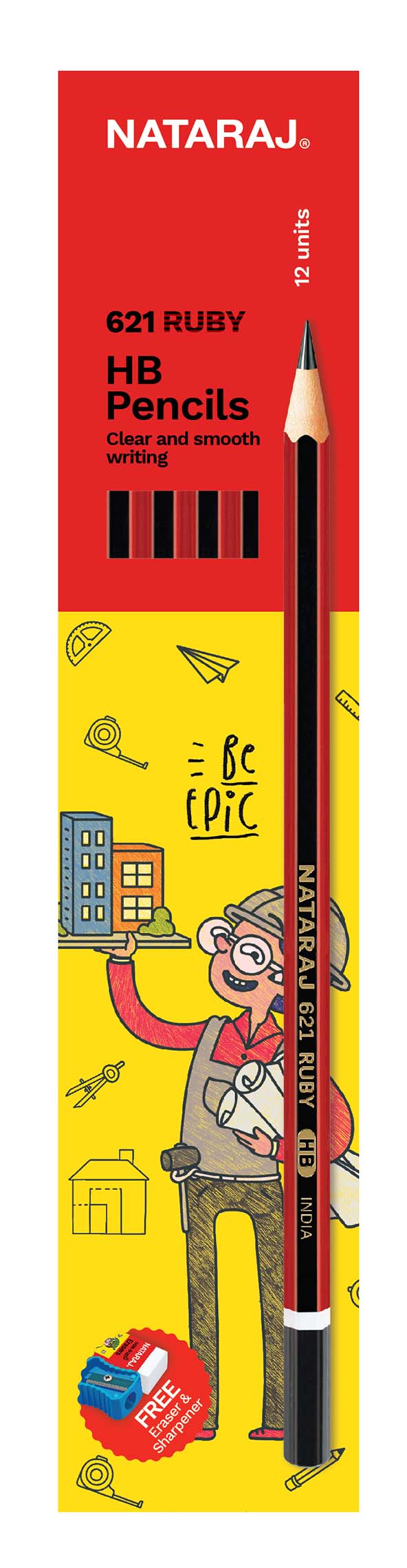 NATARAJ עפרון משולש 621 רובי ללא מחק