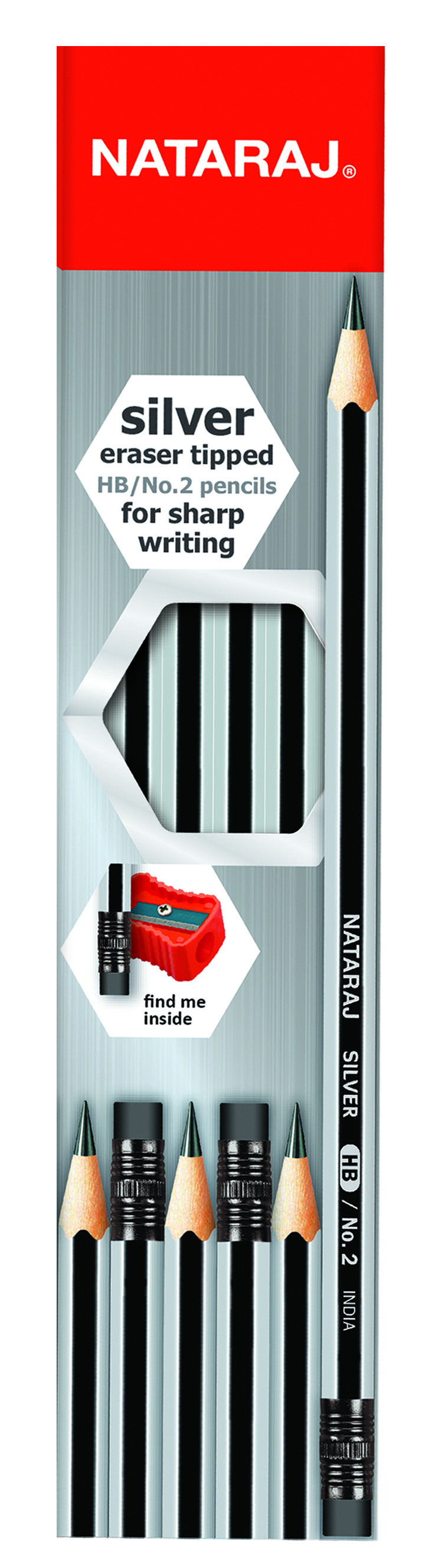 NATARAJ עפרון סילבר היקס עם מחק