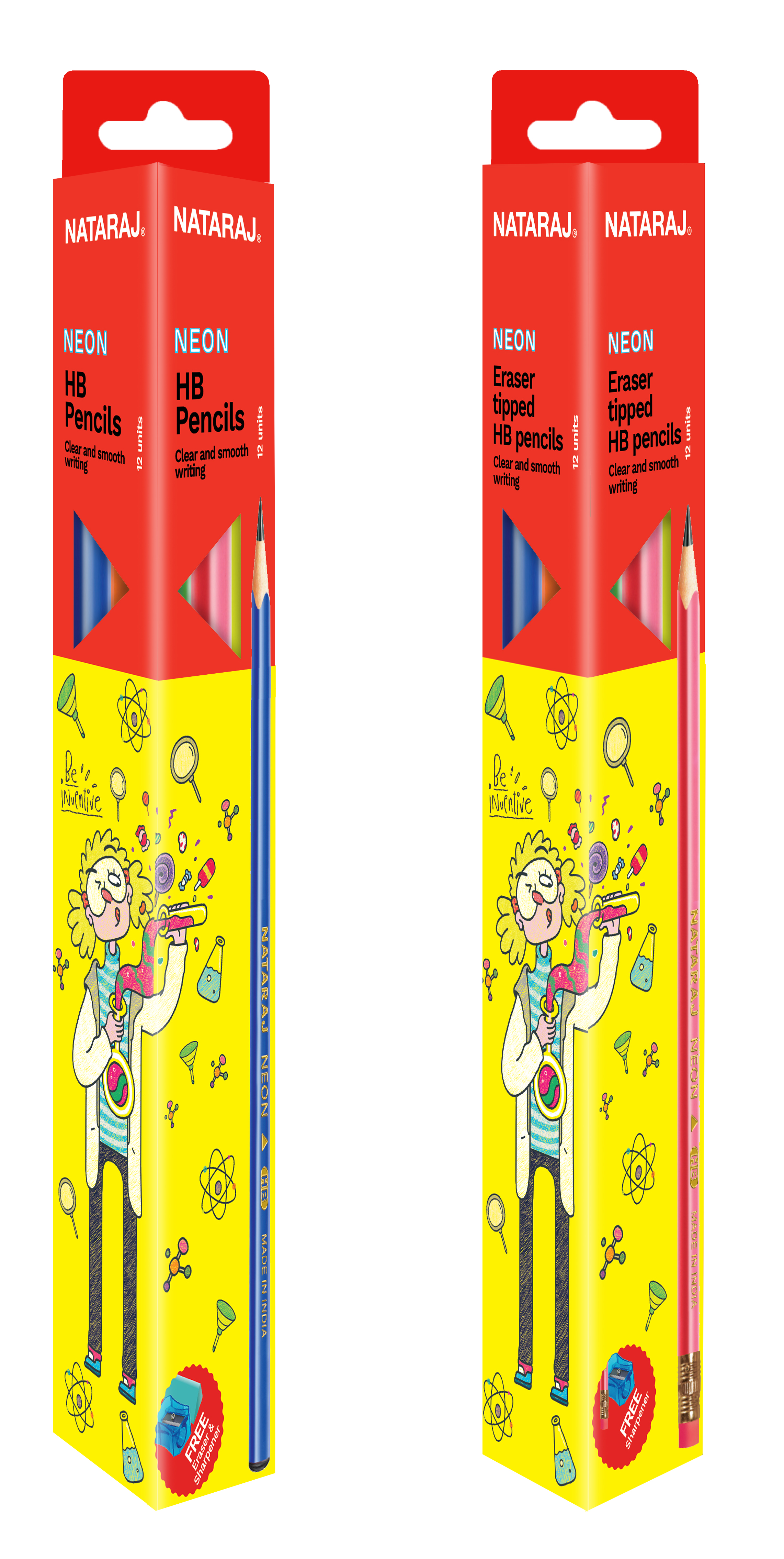 NATARAJ עפרון משולש ניון עם מחק