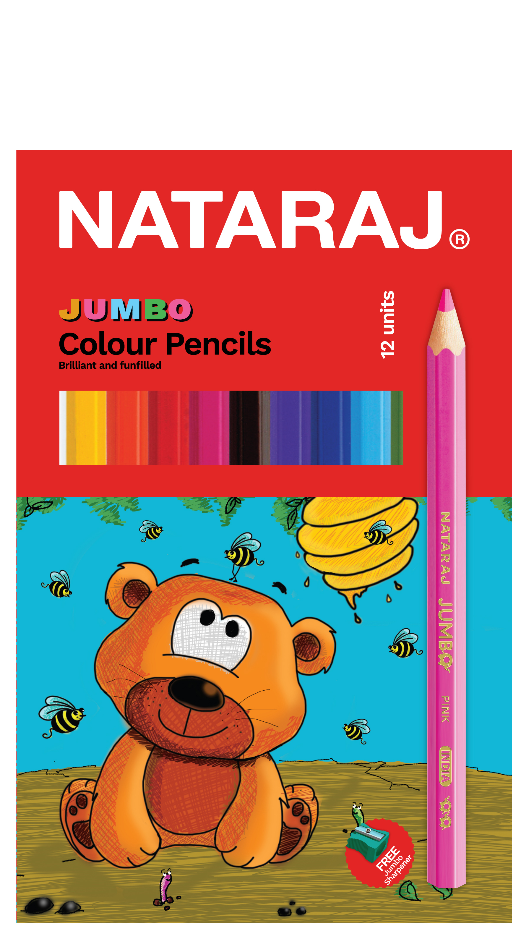 NATARAJ עפרונות צבעוניים 12 צבע משולש ג'מבו