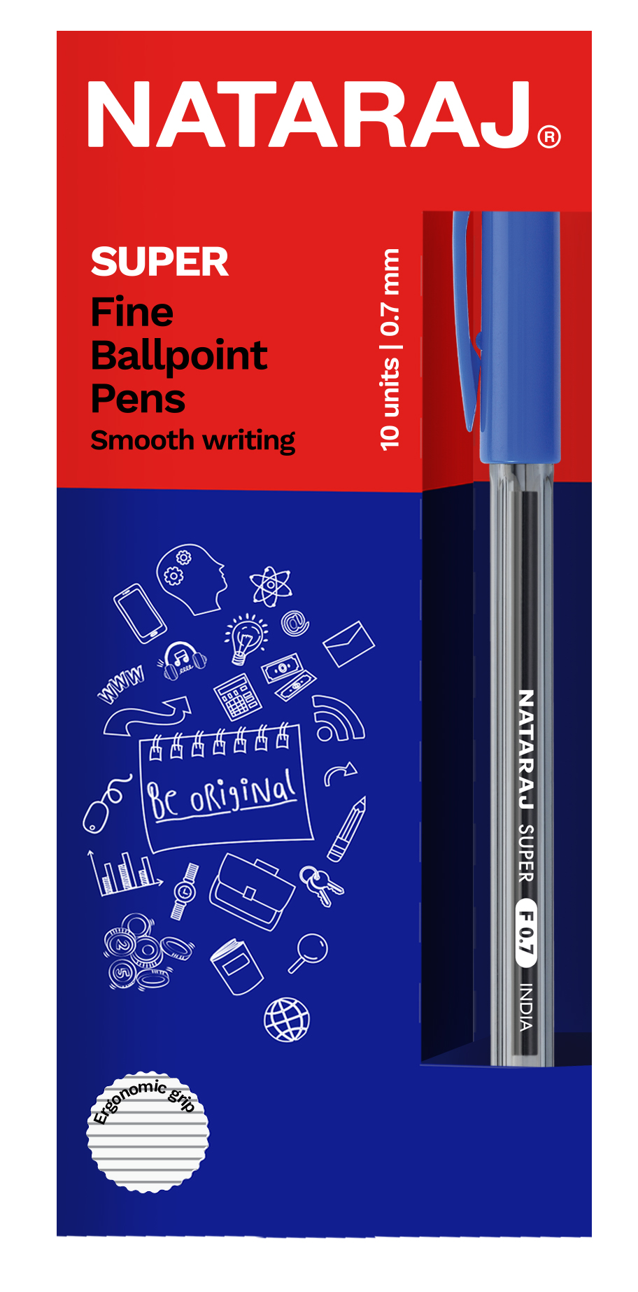 NATARAJ SURFER FINE BALL  כחול אריזה*10