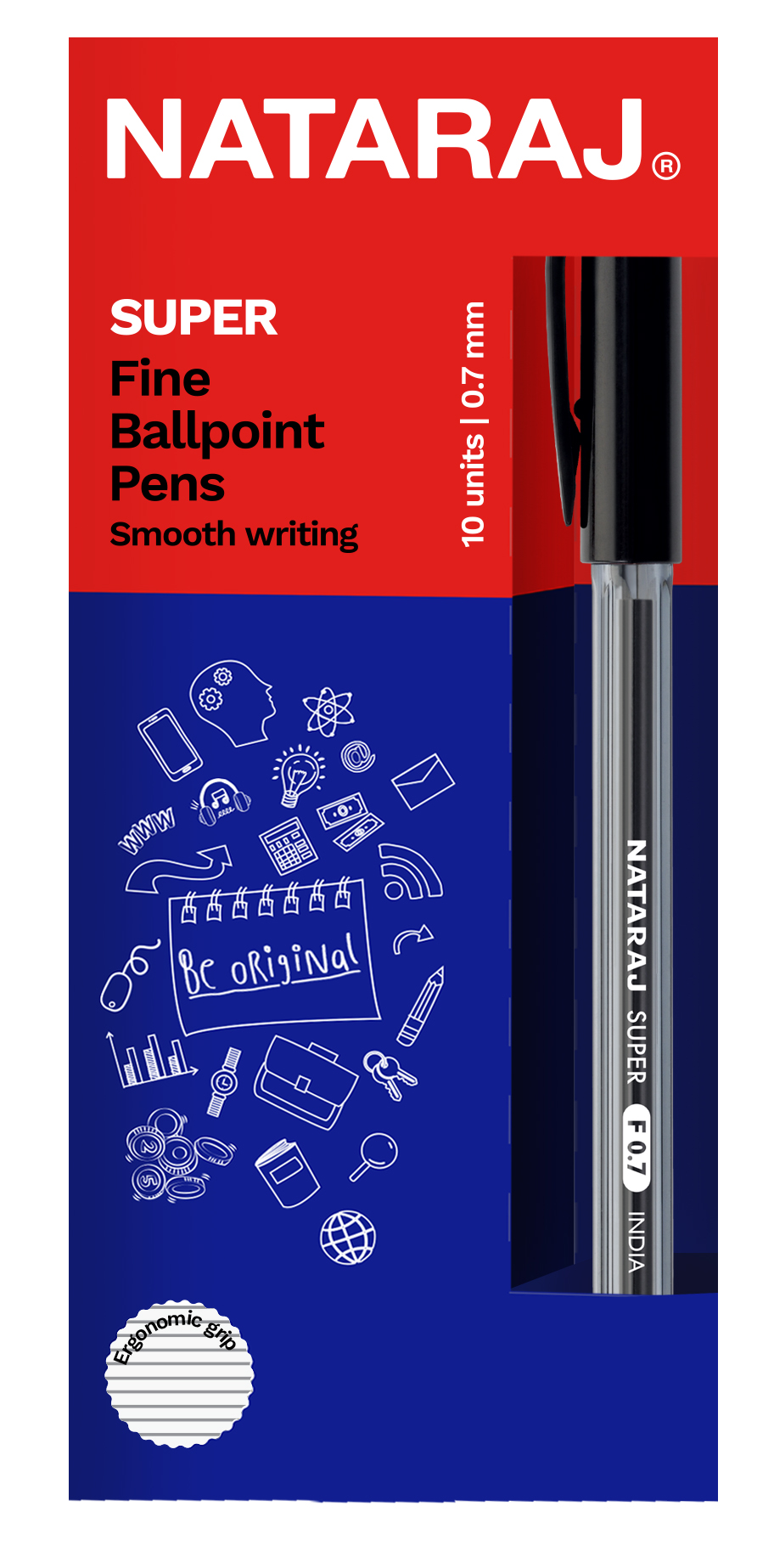 NATARAJ SURFER FINE BALL  שחור אריזה*10