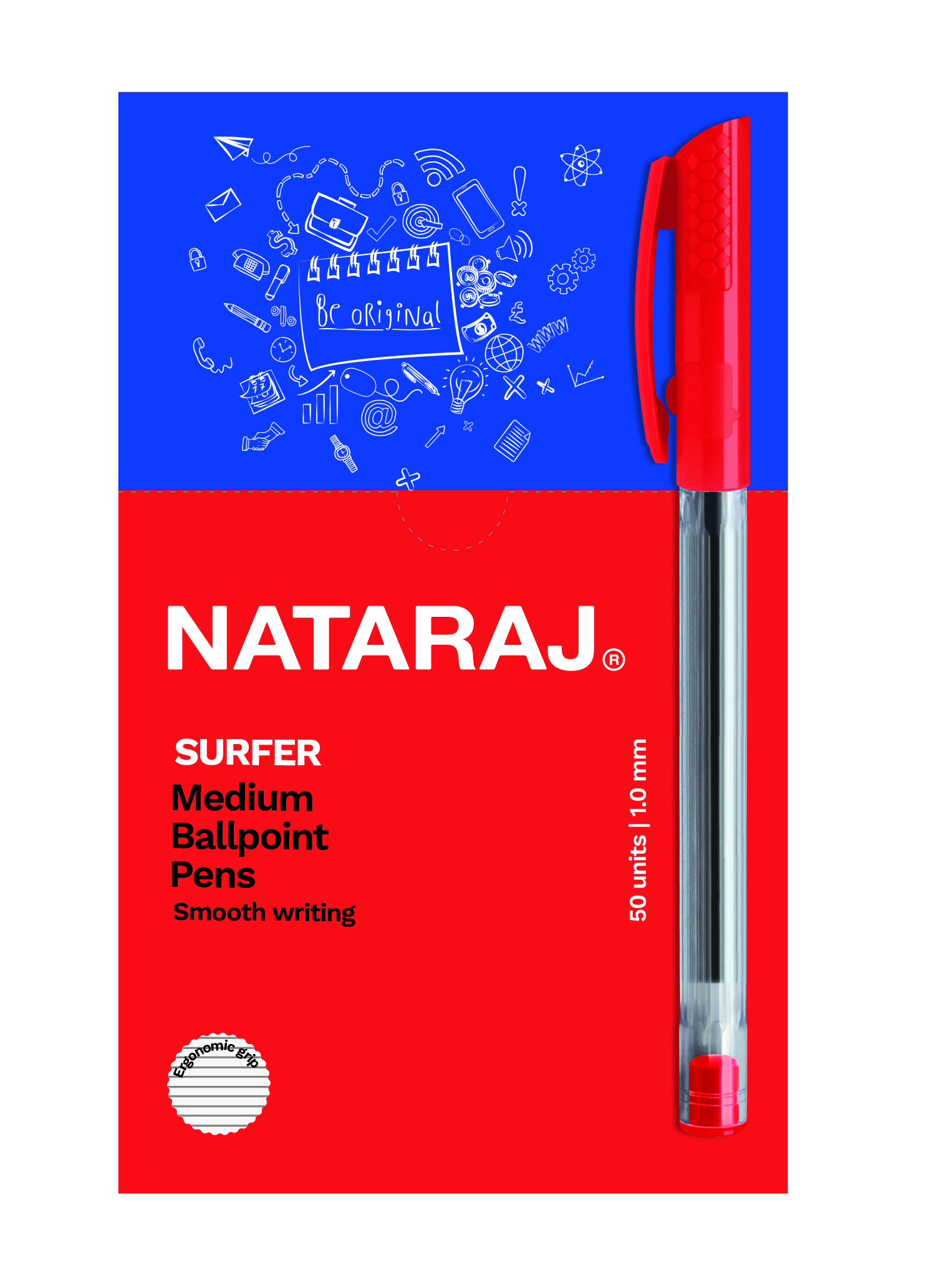 NATARAJ SURFER MEDIUM BALL POINT אדום אריזה*50