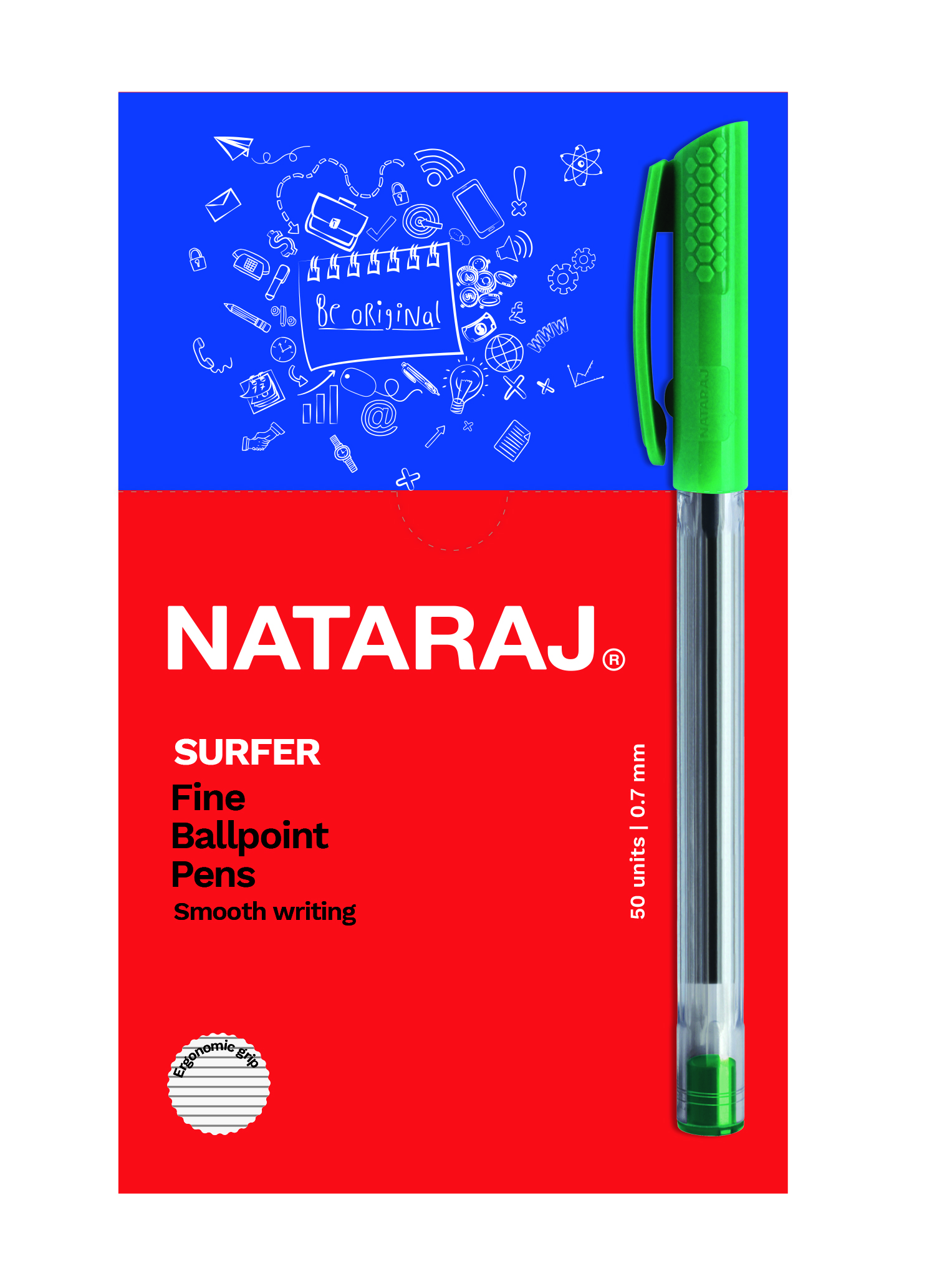 NATARAJ SURFER FINE BALL  ירוק אריזה*50