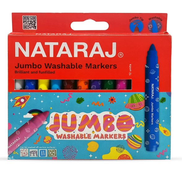 NATARAJ טוש 12 יח' צבעוני רחיץ גמבו