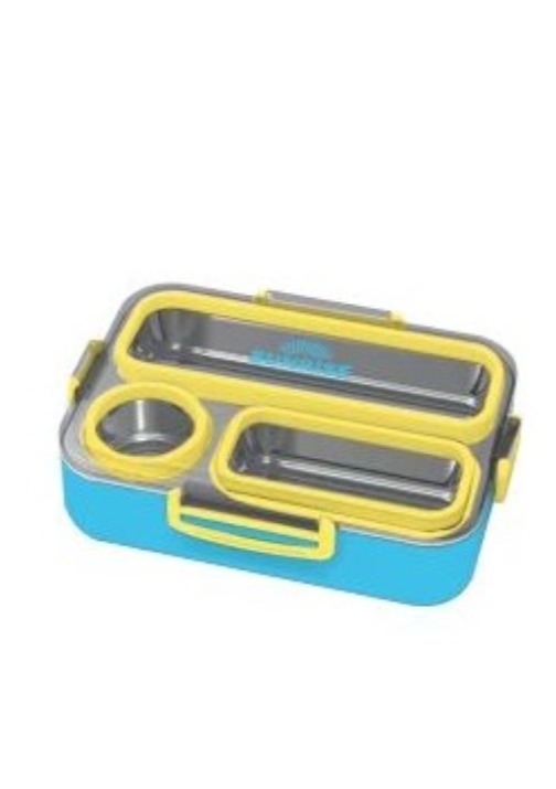 ופסה אוכל מלבנית שני צבעים עם סיליקון ומגש פלסטיק כחול צהוב