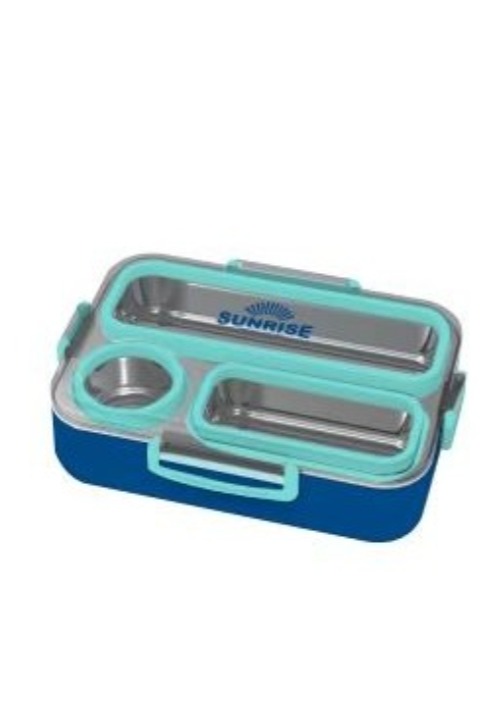סה אוכל מלבנית שני צבעים עם סיליקון ומגש פלסטיק כחול טורקיז