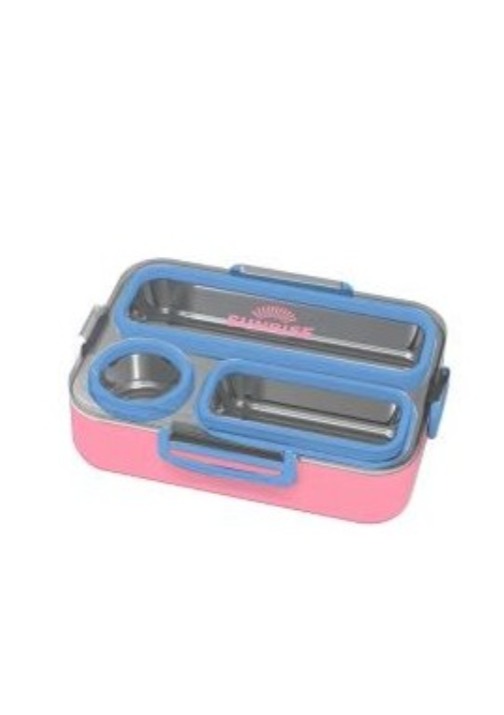 ופסה אוכל מלבנית שני צבעים עם סיליקון ומגש פלסטיק ורוד כחול