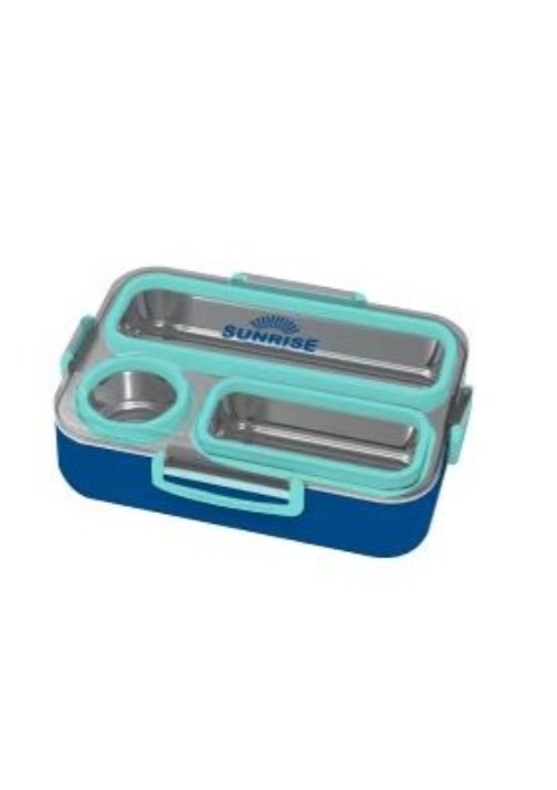 ה אוכל מלבנית שני צבעים עם סיליקון ומגש נירוסטה כחול טורקיז