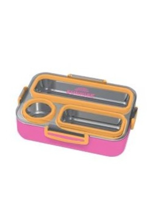 פסה אוכל מלבנית שני צבעים עם סיליקון ומגש נירוסטה סגול כתום