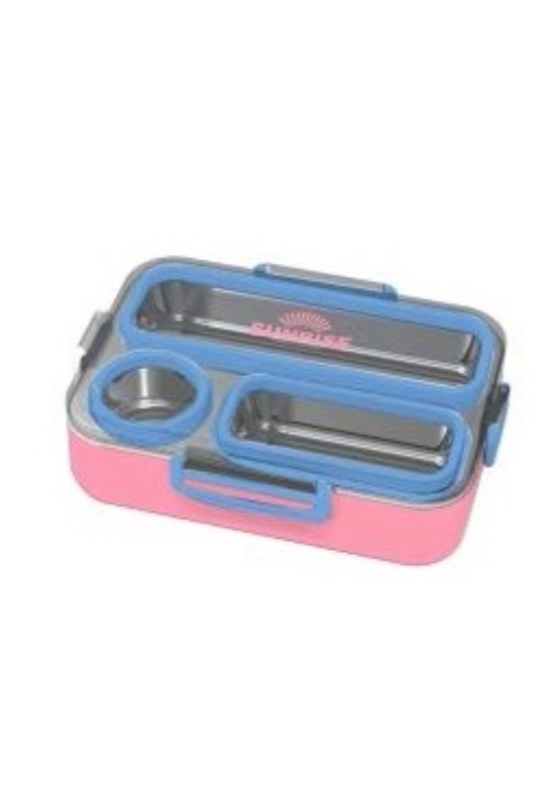 פסה אוכל מלבנית שני צבעים עם סיליקון ומגש נירוסטה ורוד כחול