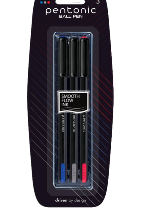 PENT כדורי עם מכסה 1.0 בבליסטר 3 עטים(1 כחול 1 שחור 1 אדום)