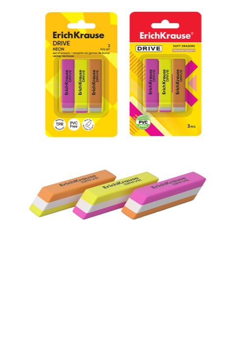 סט 3 מחקים בבליסטר  Drive Neon