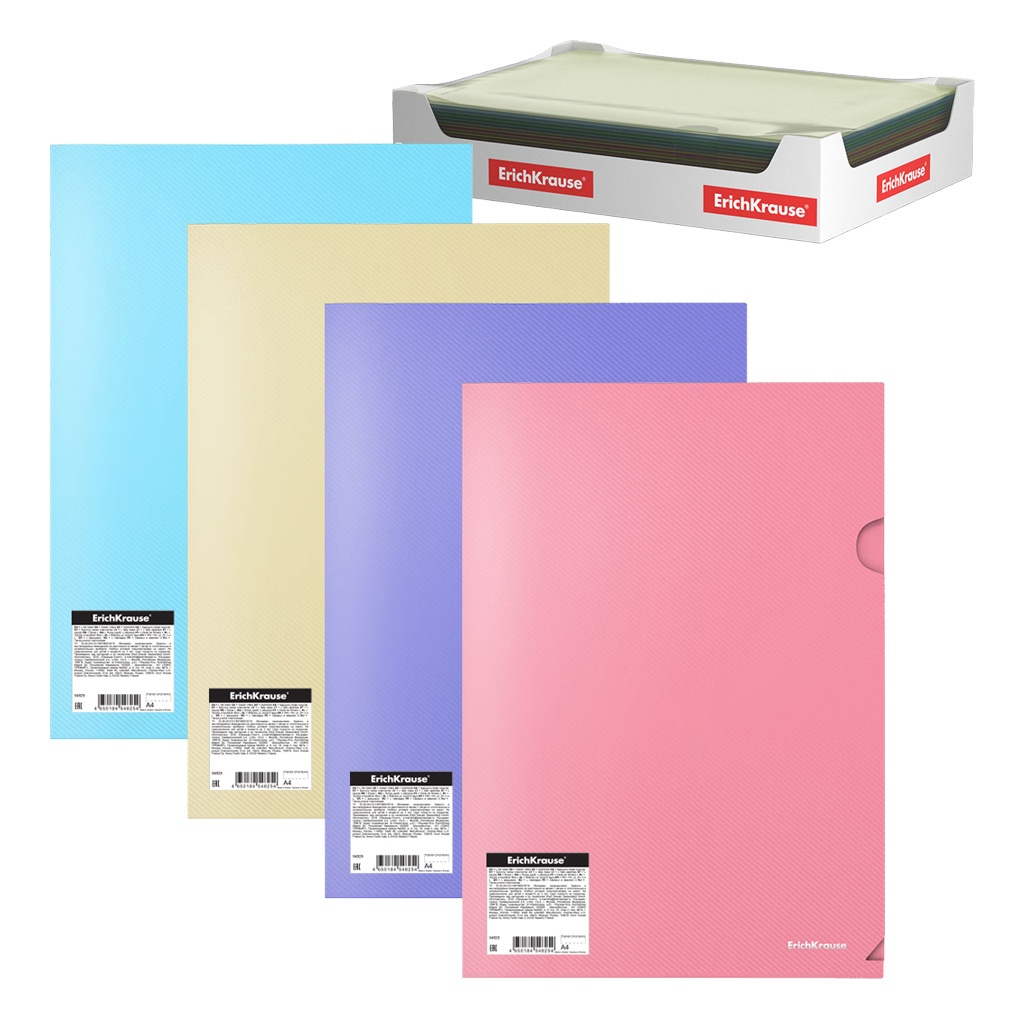 תיק הגשה A4 צורת (L)  מעמד 120 יח'   PASTEL