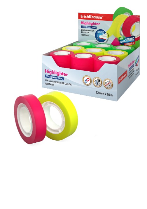 סרט הדבקה מדגיש צבעוני שקוף 12ממ (במעמד)