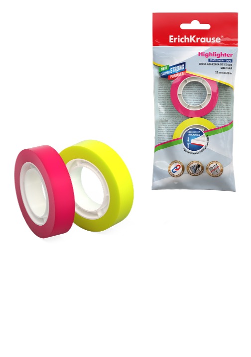 סרט הדבקה מדגיש צבעוני שקוף 12ממ (מארז 2יח')