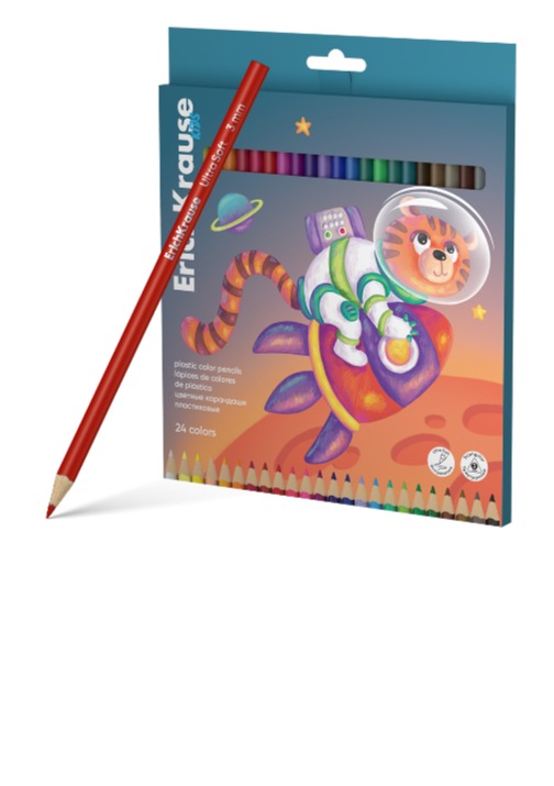 עפרונות צבעוניים פלסטיק 24 צבע משולש