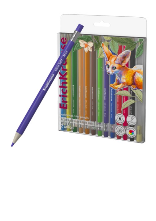 עפרונות צבעוניים מיכניים 12 צבע עם מחדד