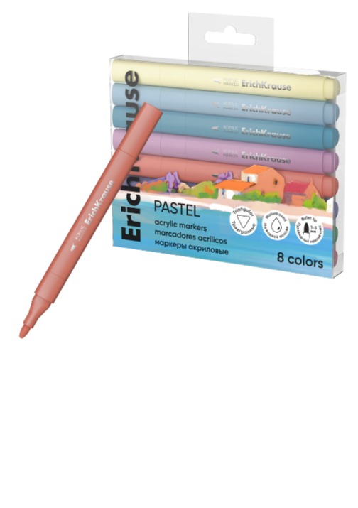 טוש אקליריק 8 צבעים פסטל עבה