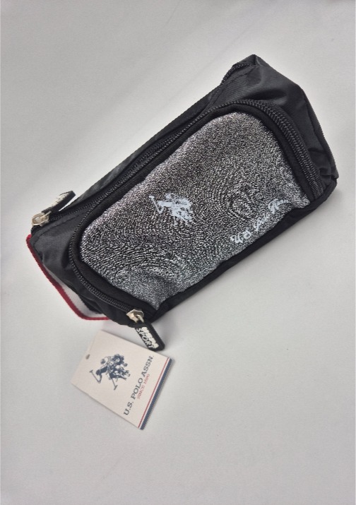 US POLO   קלמר שחור עם כסף נצנץ ידית כחול אדום